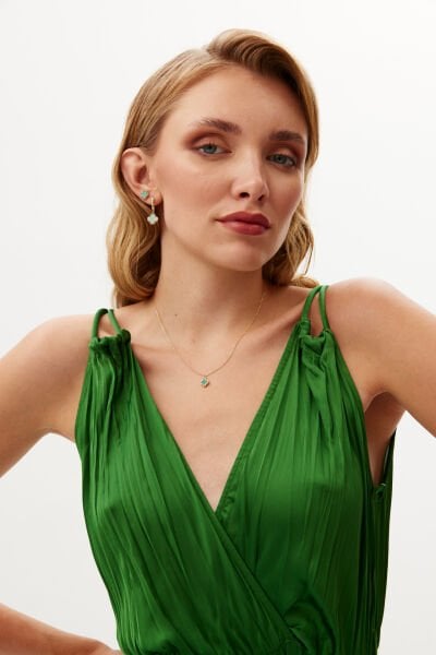 ALTIN YEŞİL YONCA KOLYE BİLEKLİK 2'Lİ SET