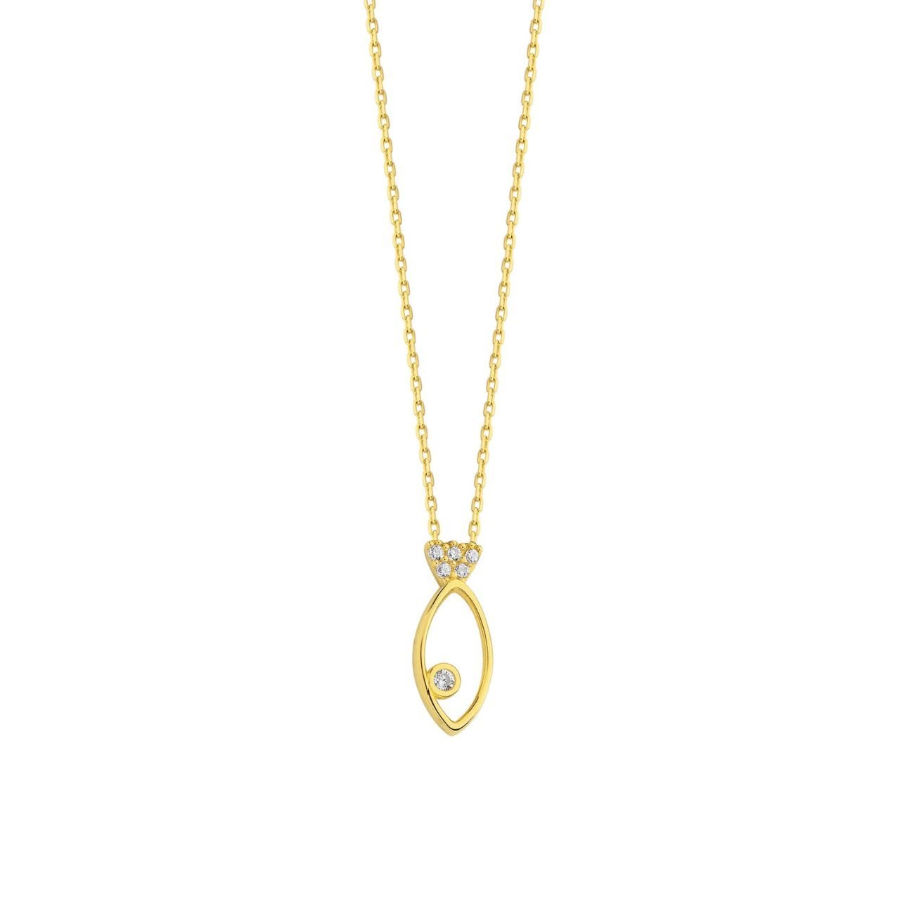 Altın Taşlı Balık Form Kolye