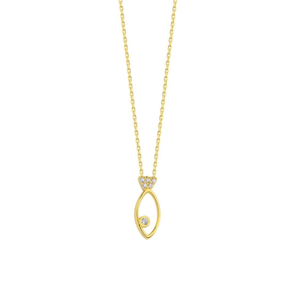 Altın Taşlı Balık Form Kolye