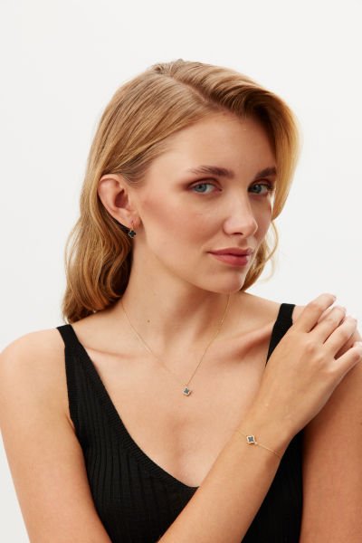 Altın Siyah Yonca Kolye Bileklik Set