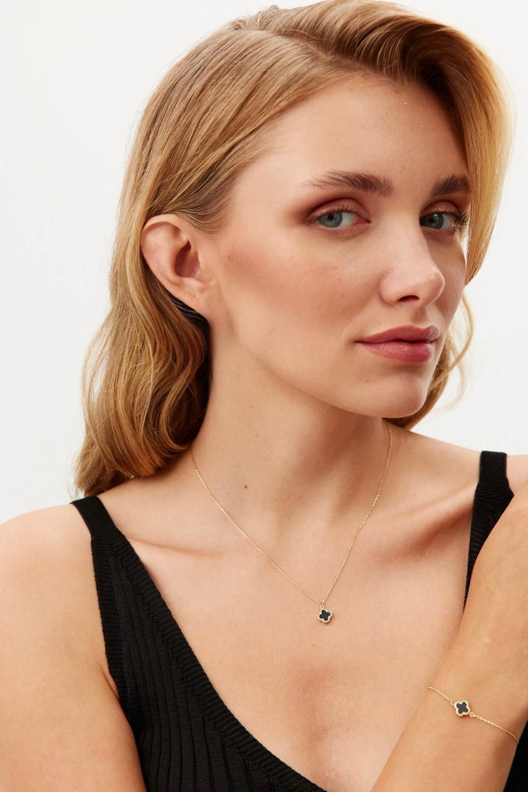 Altın Siyah Yonca Kolye Bileklik Set