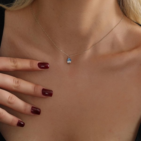 ALTIN MAVİ MİNELİ BALIK KOLYE