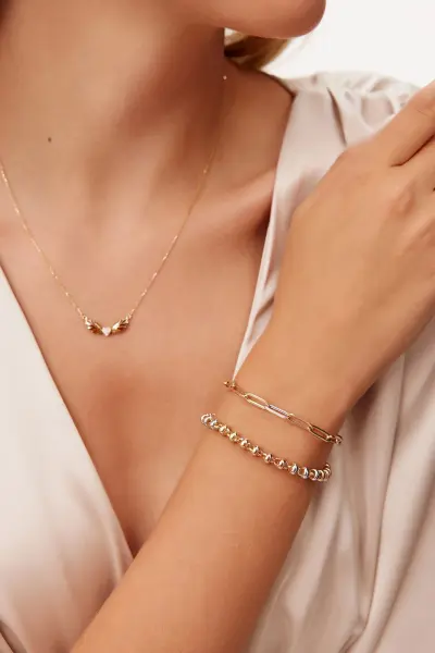 Altın Mineli Kanatlı Kalp Kolye