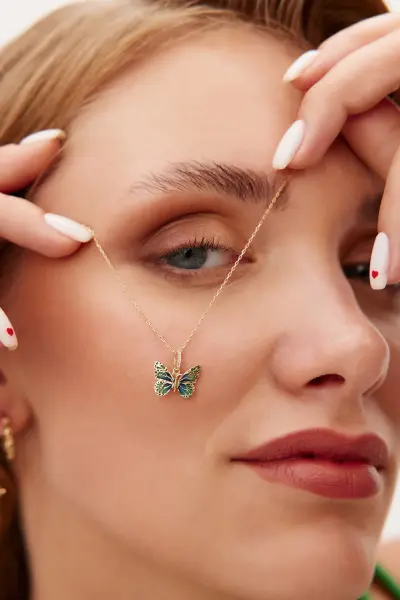 Altın Mineli Kelebek Kolye