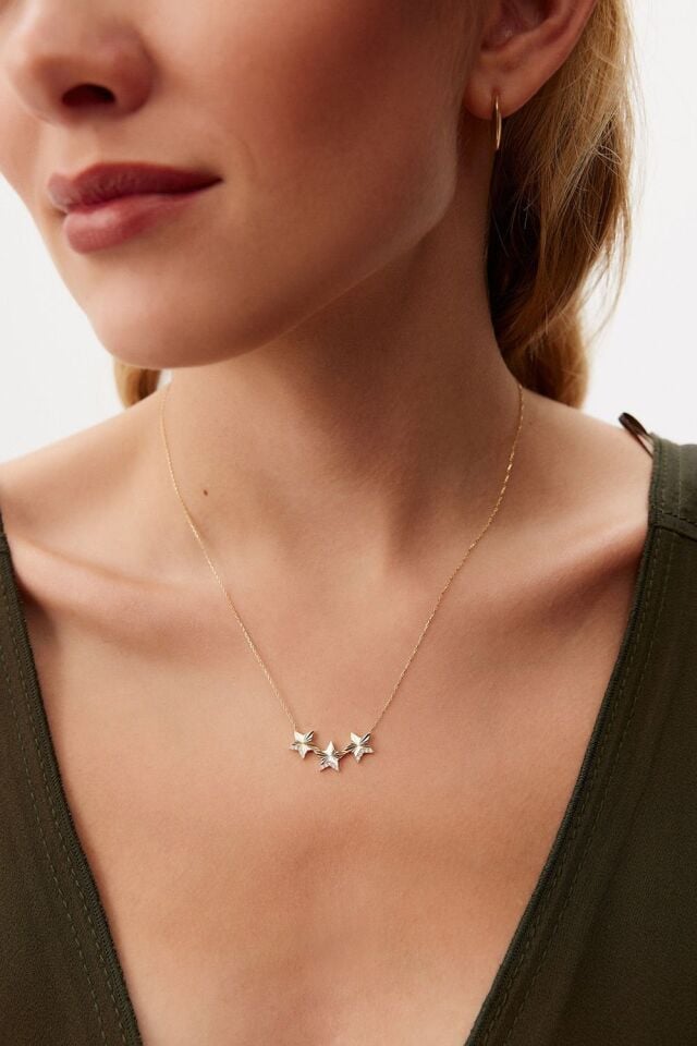 Altın Üçlü Yıldız Kolye