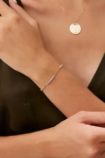 ALTIN ÇİFT PARÇA TAŞLI PLAKA BİLEKLİK