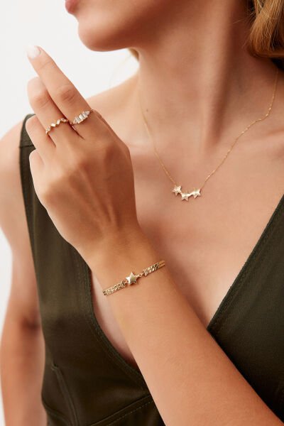 Altın Pul Zincirli Yıldız Bileklik