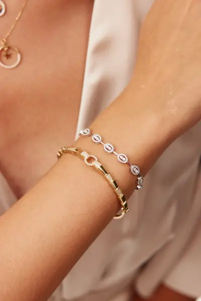 Altın Beyaz Oval Baget Suyolu Bileklik