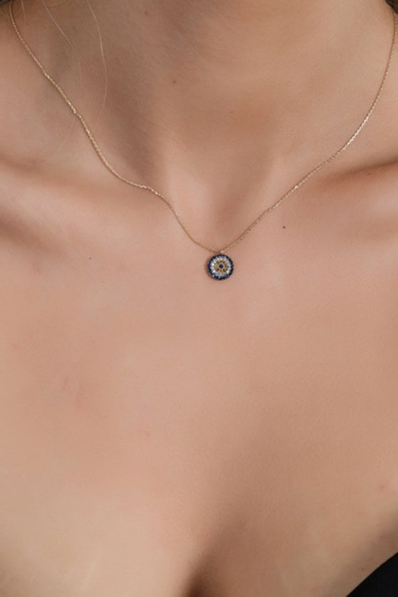 Altın Taşlı Nazar Boncuğu Kolye