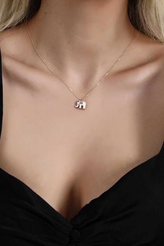 Altın Beyaz Mineli Fil Kolye