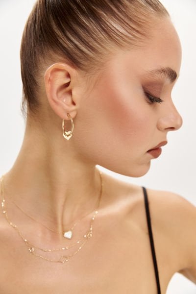 Altın Kalpli Halka Küpe