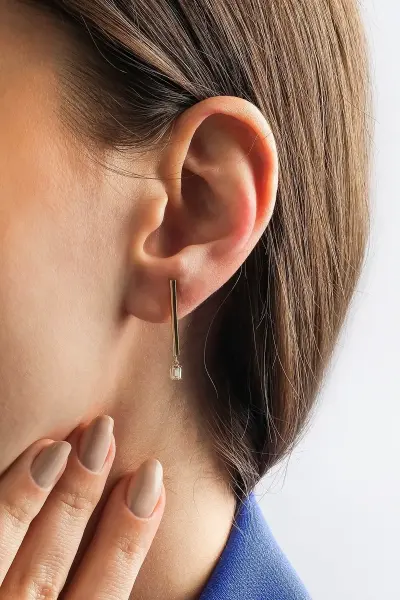 Altın Ucu Taşlı Çubuk Küpe