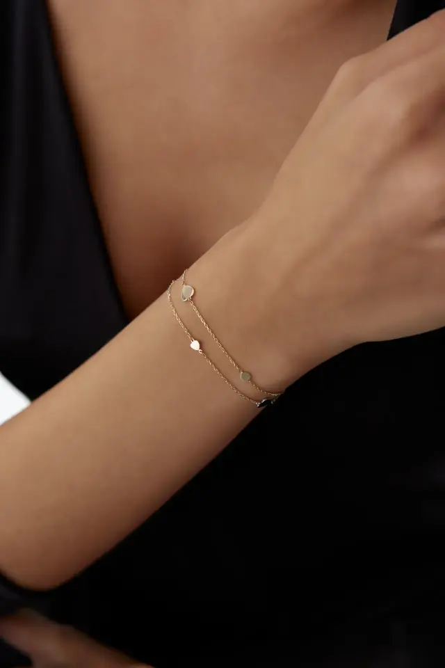 Altın Üç Renk Mini Kalp Bileklik