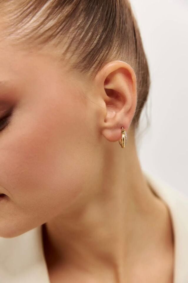 Altın Taşlı Küçük Boy Şarnel Küpe