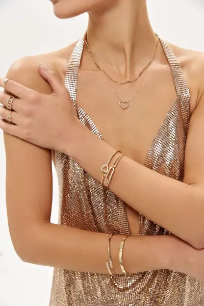 ALTIN İKİ UÇLU TAŞLI KELEPÇE