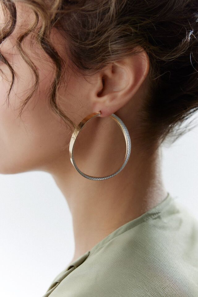 Altın İki Renk Şarnel Küpe