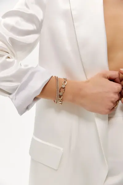 Altın Taşlı Çiçekli Hallow Bileklik