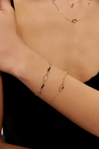 ALTIN SİYAH MİNELİ MİNİMAL BİLEKLİK