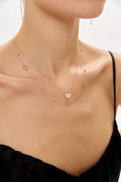 ALTIN SIRALI KALPLİ DORİKALI KOLYE