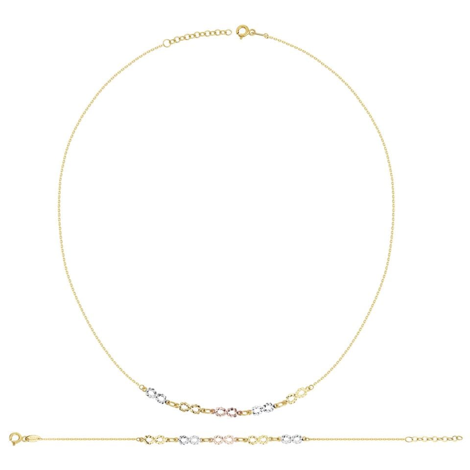 Altın Minimal Üç Renk Sonsuzluk Kolye