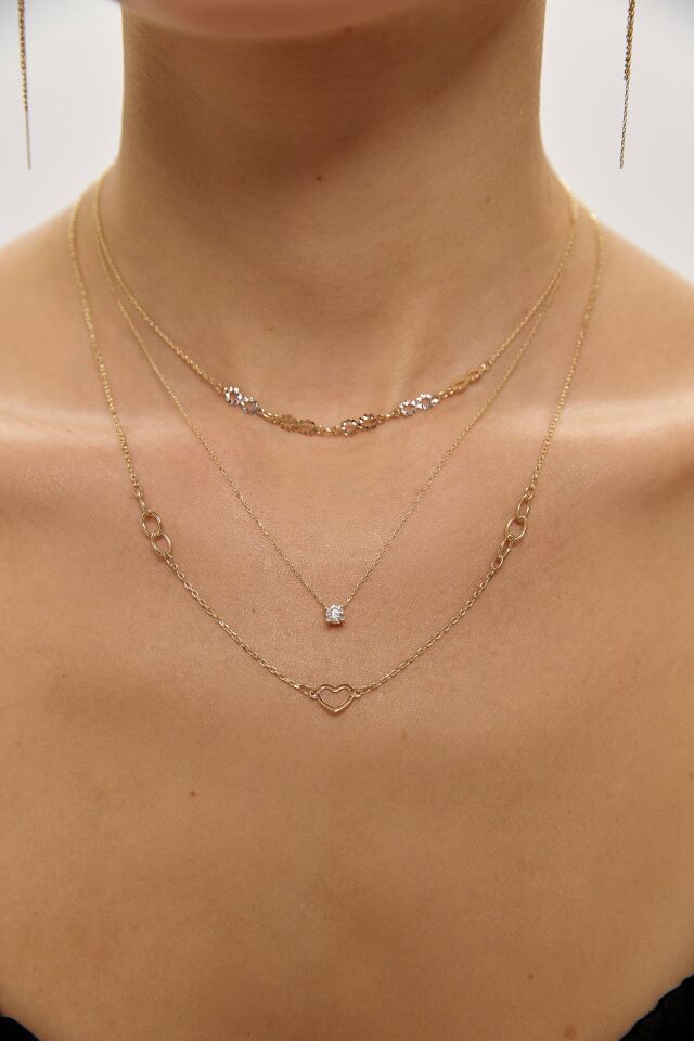 Altın Minimal Üç Renk Sonsuzluk Kolye