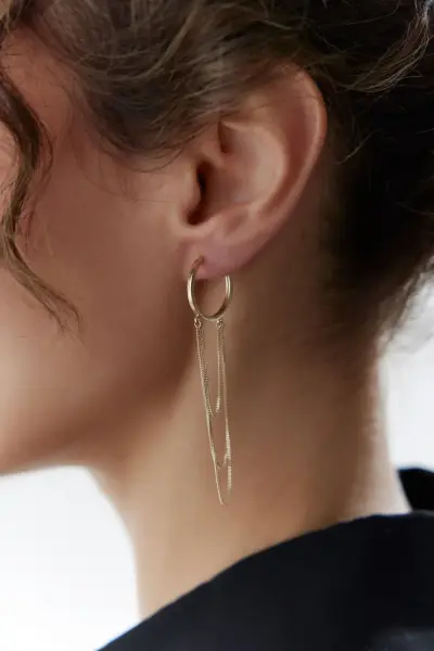 Altın Zincirli Halka Küpe