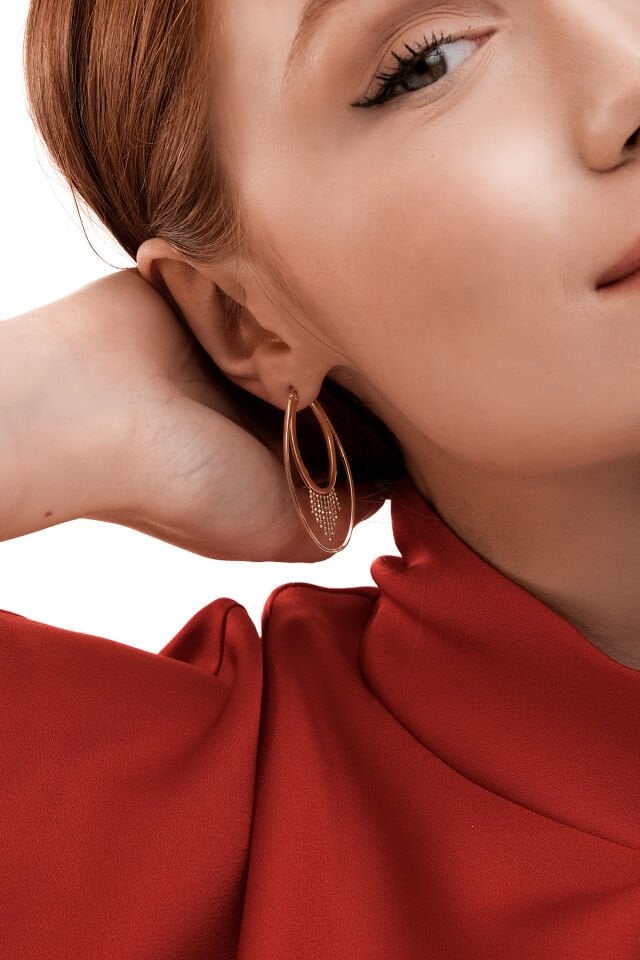 Altın Saçaklı Damla Küpe