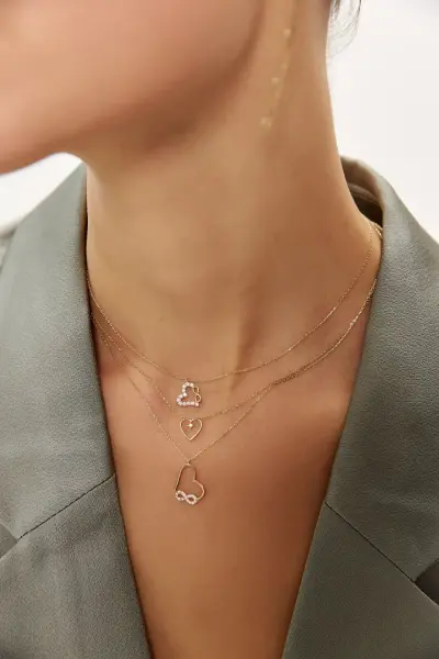 Altın Taşlı Mini Kalp Sonsuzluk Kolye