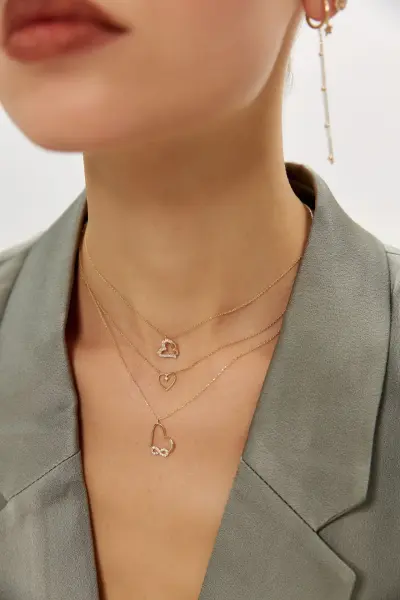 Altın Taşlı Mini Kalp Sonsuzluk Kolye