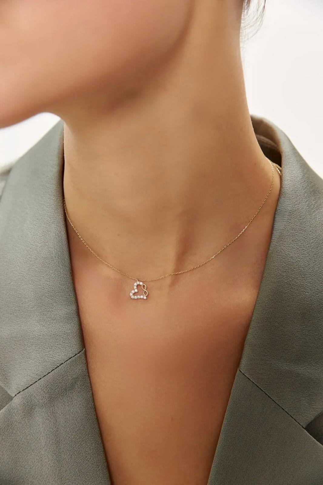 Altın Taşlı Mini Kalp Sonsuzluk Kolye