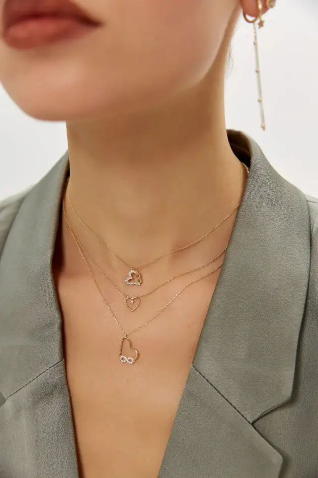 Altın Tektaş Kalp Kolye