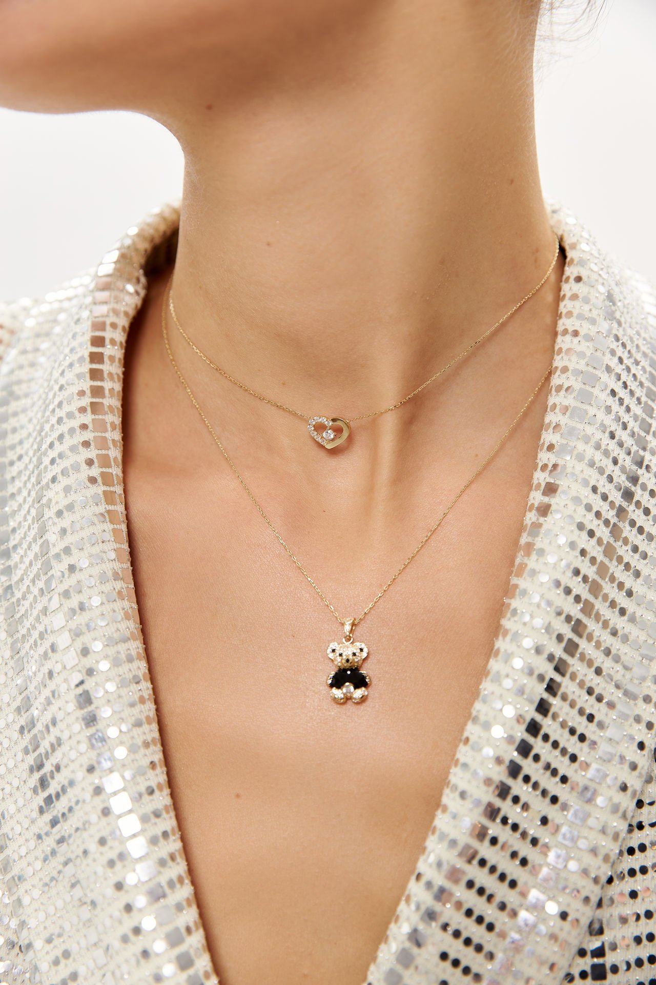 ALTIN MİNİ TAŞLI KALP KOLYE