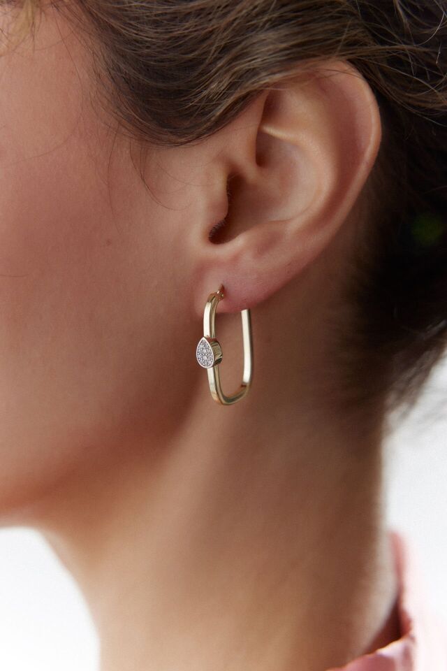 Altın Damla Taşlı Şarnel Küpe