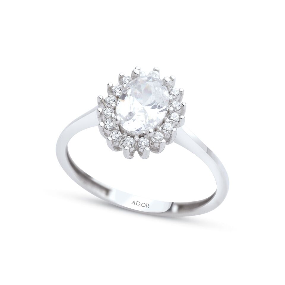 Altın Beyaz Oval Taşlı Yüzük