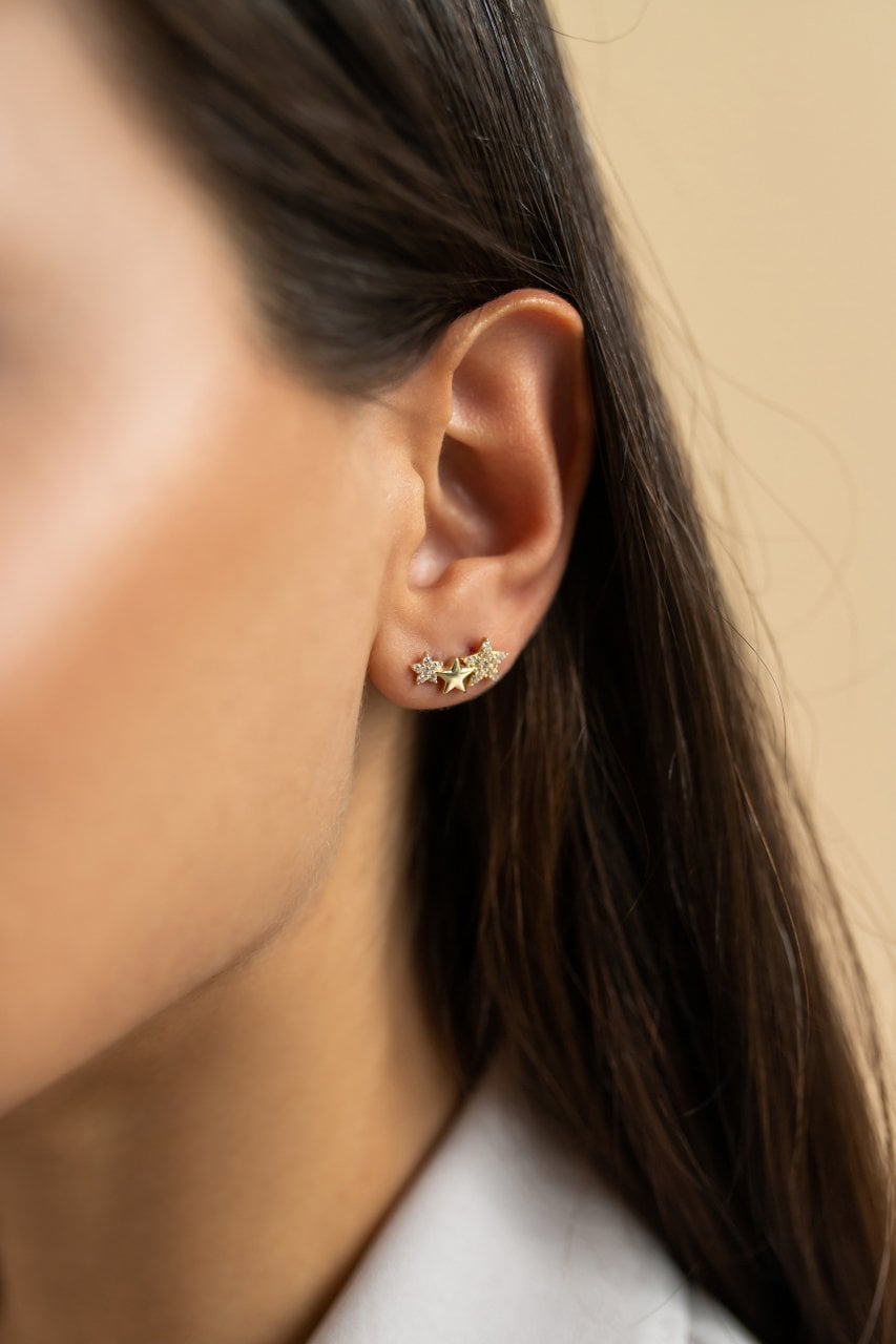 Altın Üçlü Yıldız Küpe