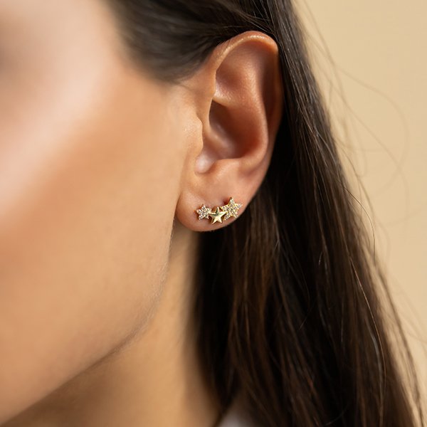 Altın Üçlü Yıldız Küpe