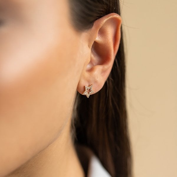 Altın Taşlı Mini Yıldız Küpe