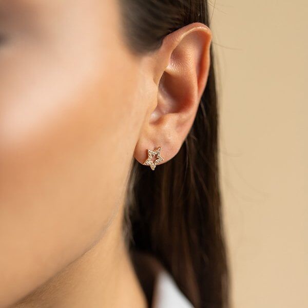 Altın Taşlı Mini Yıldız Küpe