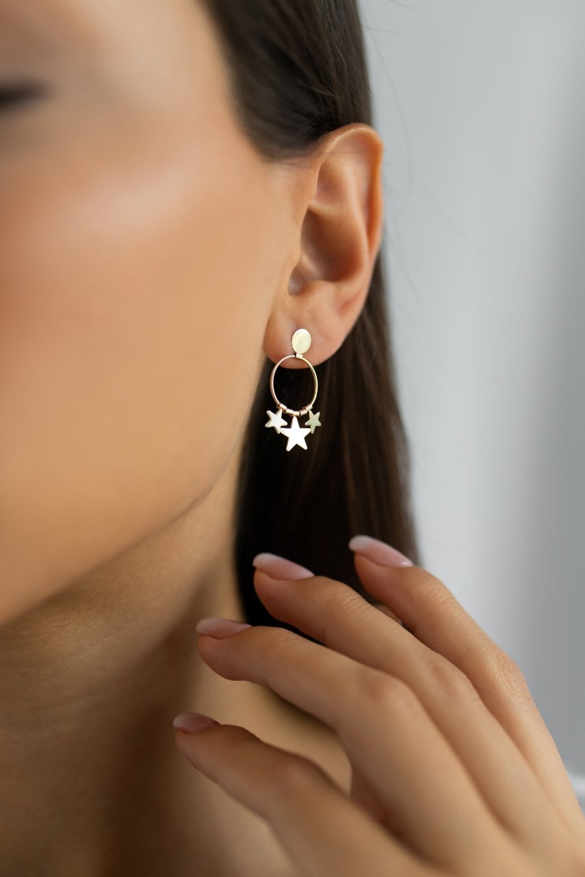 Alıtn Üçlü Halka Yıldız Küpe