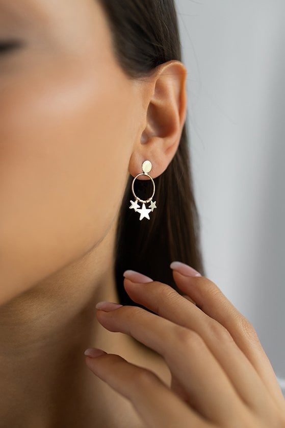 Alıtn Üçlü Halka Yıldız Küpe