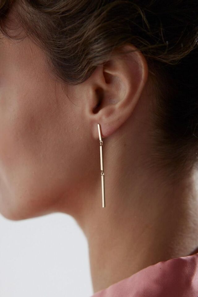 Altın Yeşil Çubuk Küpe