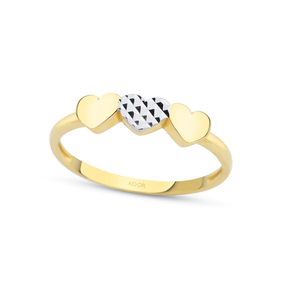 Altın Üçlü Mineli Kalp Yüzük