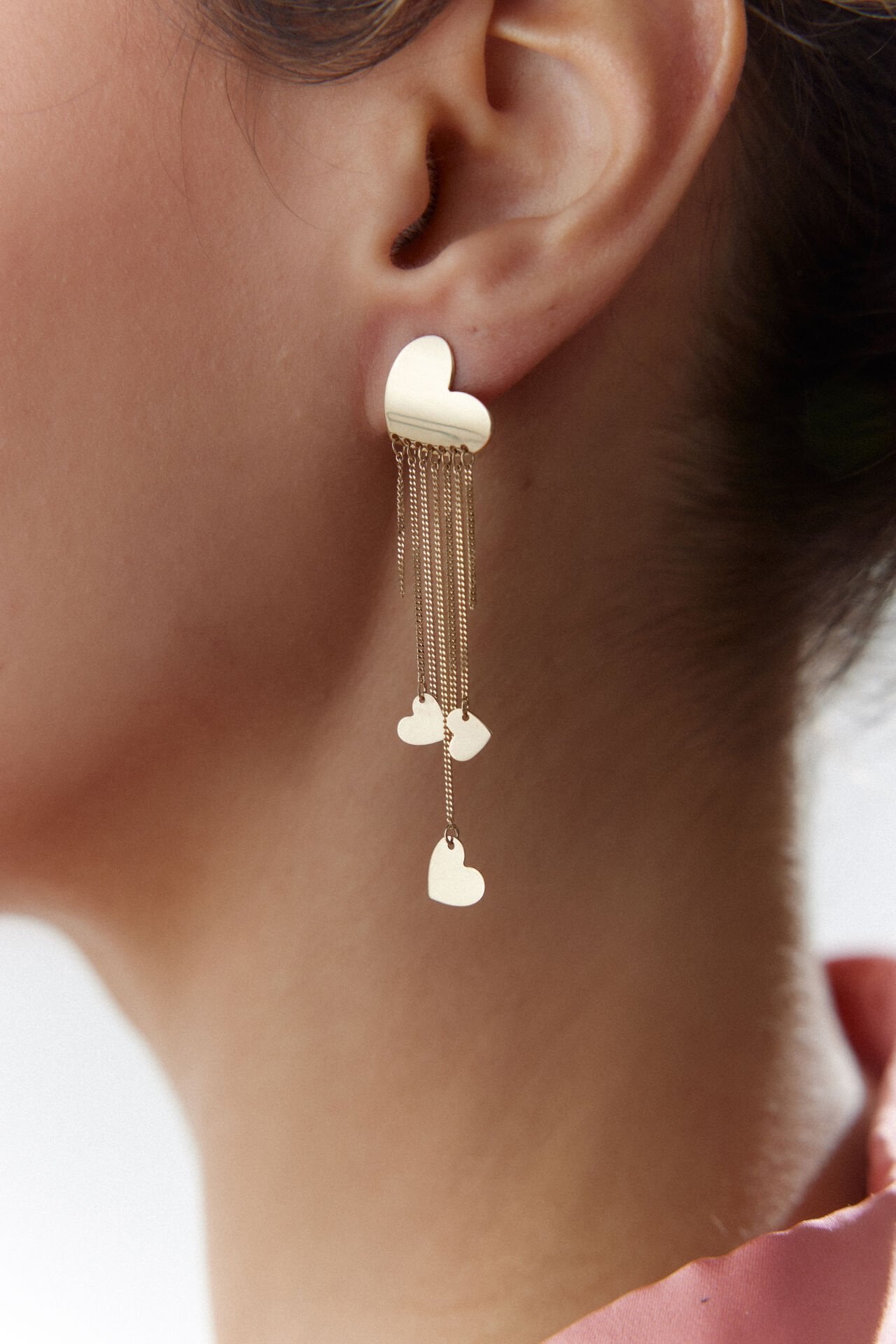 Altın Zincirli Kalp Küpe