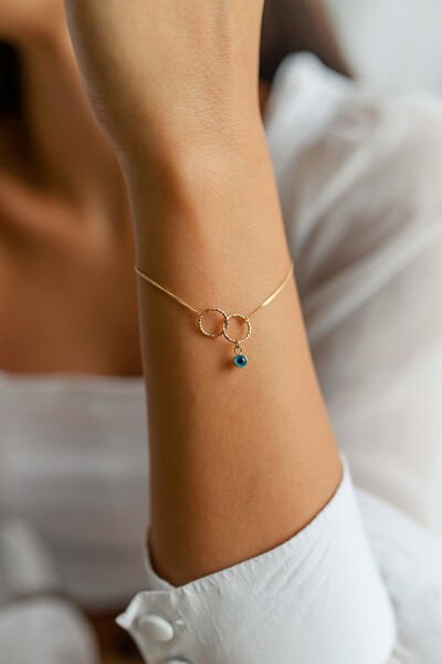 Altın Nazar Boncuklu Düğüm Bileklik