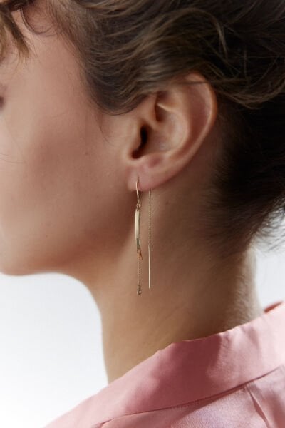 Altın Zincirli Minimal Küpe