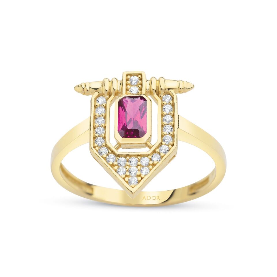 Altın Mühür Renkli Taşlı Yüzük 10 - Ruby