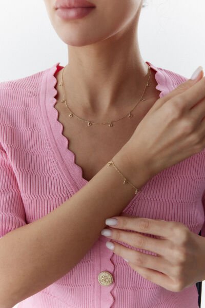 Altın Mini Kalpli Sallantılı Set