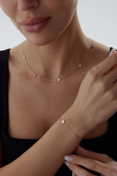 Altın Sedef Taşlı Oval Set