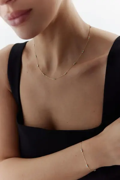 ALTIN DORİKA TURKUAZ TAŞLI SET