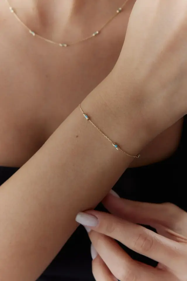 Altın Dorika Turkuaz Taşlı Set